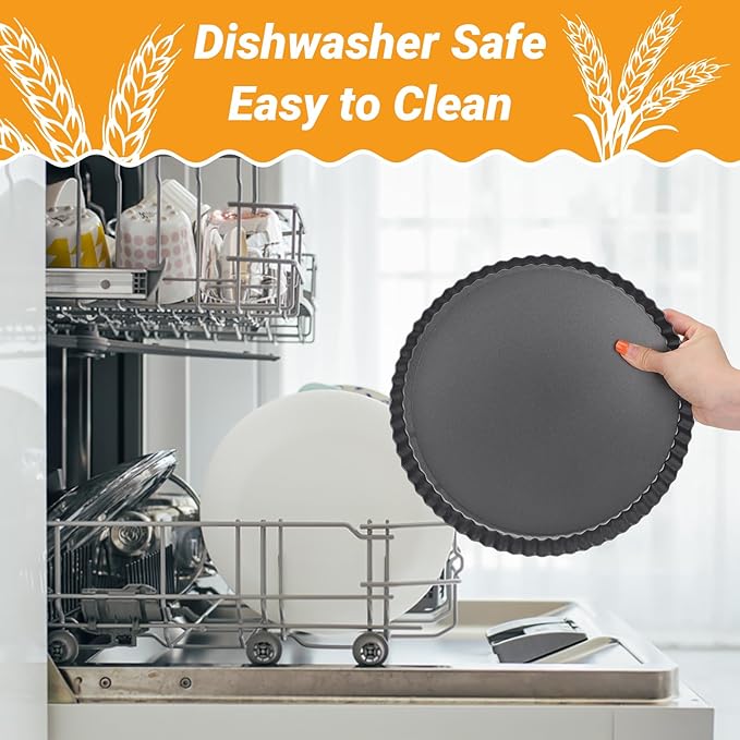Beasea Tart Pan 10 Inch Removable Bottom, 2pcs 10 Inch Round Non Stick Pie Pans Carbon Steel Loose Base Bottom Tart Quiche Pie Tart Pans for Baking Fruit Cheese Tart Pie Desserts