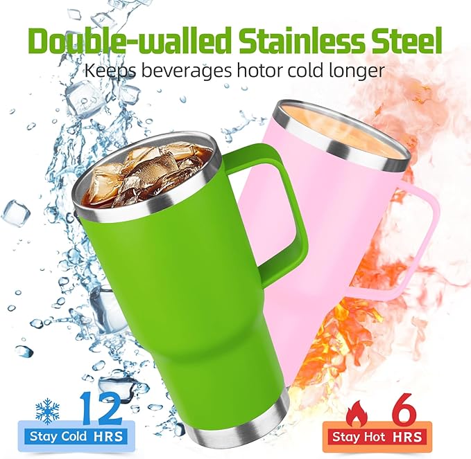 20 oz Tumbler with Handle Stainless Steel Insulated Coffee Mug Tumbler with Lid and Straw Double Wall Vacuum Insulated Coffee Mug Leak Proof Travel Mug Tumbler for Hot and Cold Drink (Mix Color-5)