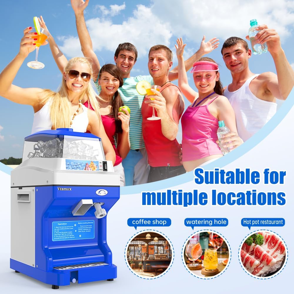 Electric Snow Cone Machine, 300W Ice Shaver Machine, Thickness Adjustable Snow Cone Maker Machine 661LBs/hr Ice Crusher for Bar Parties Events Snack, Home and Commerical Use Blue(5.8Qt)