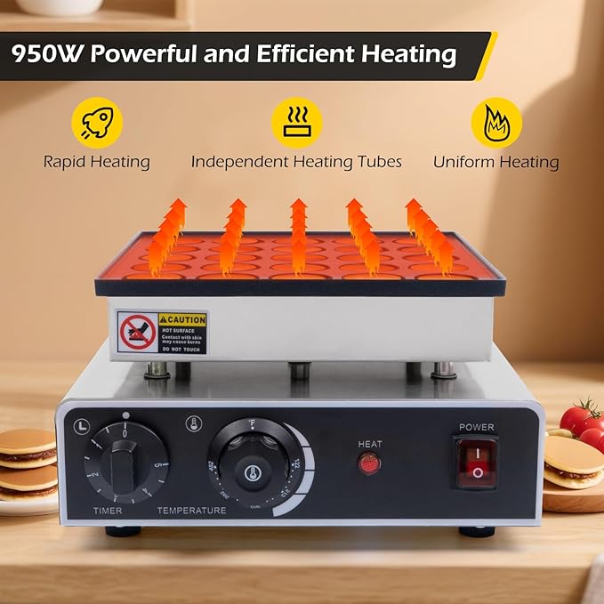 Dyna-Living Mini Dutch Pancake Maker 25PCS Commercial Mini Pancake Maker Non-stick Dorayaki Maker Electric Dutch Pancake Baker 950W Mini Pancake Dutch Machine for Home Kitchen