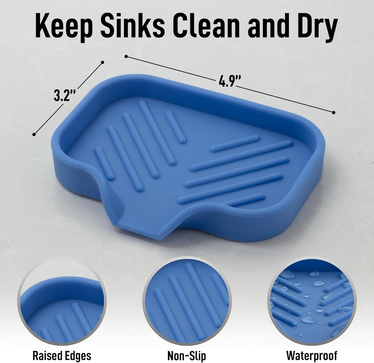 Zulay Kitchen Small Silicone Sponge Holder (4.9x3.3”) – Space-Saving Sink Organizer Tray for Sponge, Soap, Brush & More – Compact Non-Slip Dish for Kitchen & Bathroom (Provence Blue)