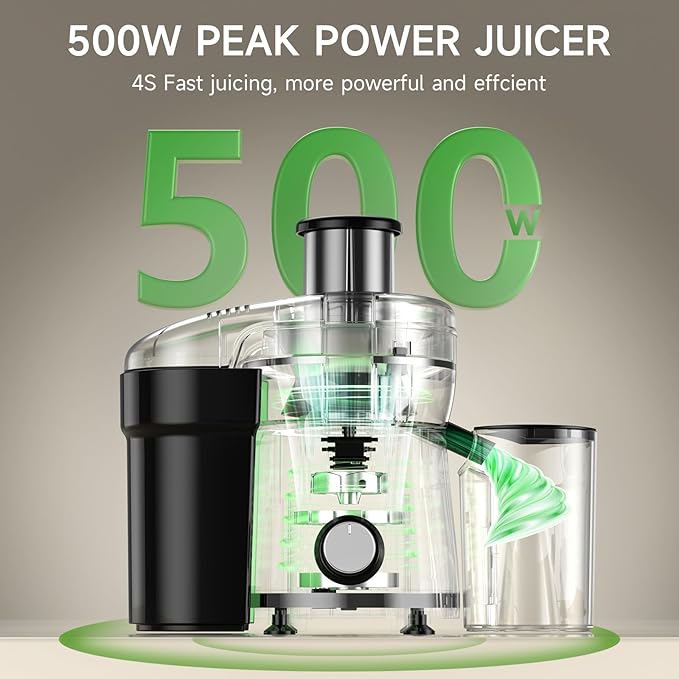 Juicer Machine, 500W Centrifugal Juicer Extractor with 3 Speed & Wide Mouth 3” Feed Chute for Fruit Vegetable, High Yield Juicer Included Cleaning Brush for Easy to Clean