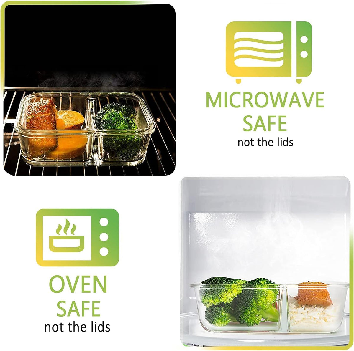 [5-Pack,36 Oz]Glass Meal Prep Containers 2 Compartments Portion Control with Upgraded Snap Locking Lids Glass Food Storage Containers, Microwave, Oven, Freezer and Dishwasher (4.5 Cups, White)