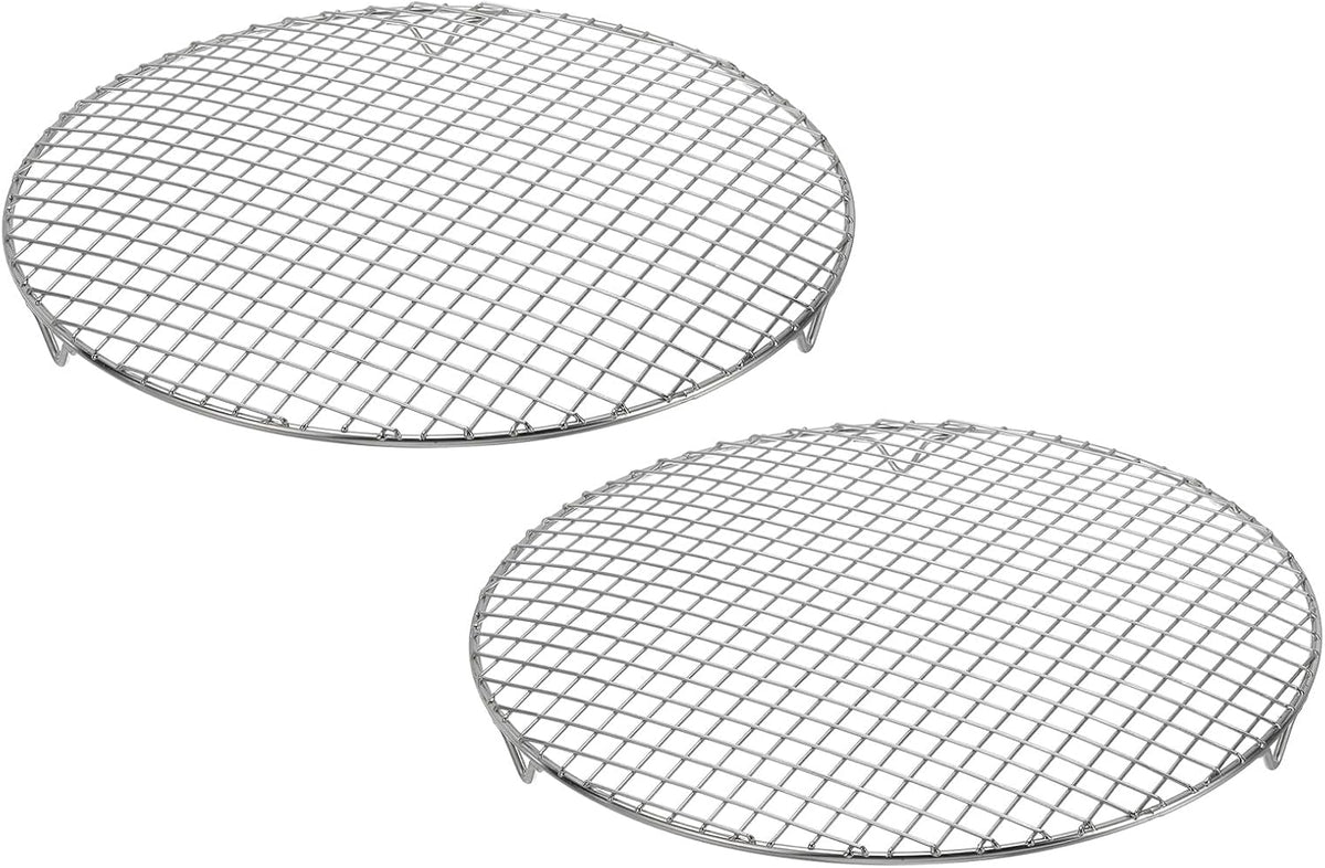 uxcell 2 Pcs Round Cooking Rack with Legs, Dia 13 Inch 304 Stainless Steel Barbecue Grill for Cooking Baking Barbecue Air Fryer Racks, Silver