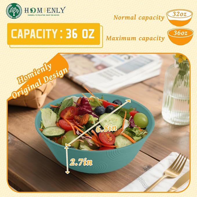 Homienly Wheat Straw Bowl Sets of 6-36oz Cereal Bowls,Microwave and Dishwasher Safe Bowls,Soup Bowl Sets Alternative for Plastic Bowls for Serving Soup,Salad(Green)