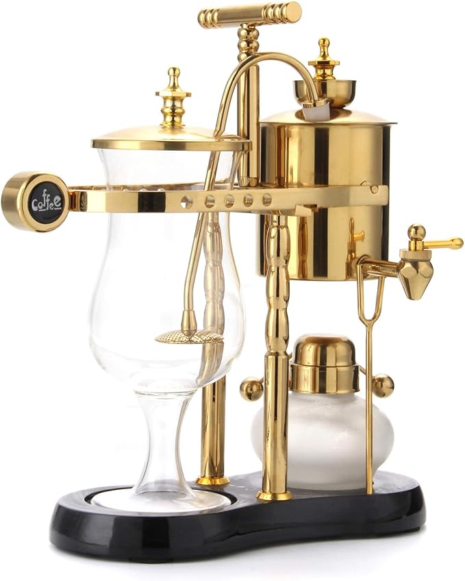 Diguo Belgian/Belgium Family Balance Siphon/Syphon Coffee Maker, Elegant Double Ridged Fulcrum with Tee handle (Classic Gold)
