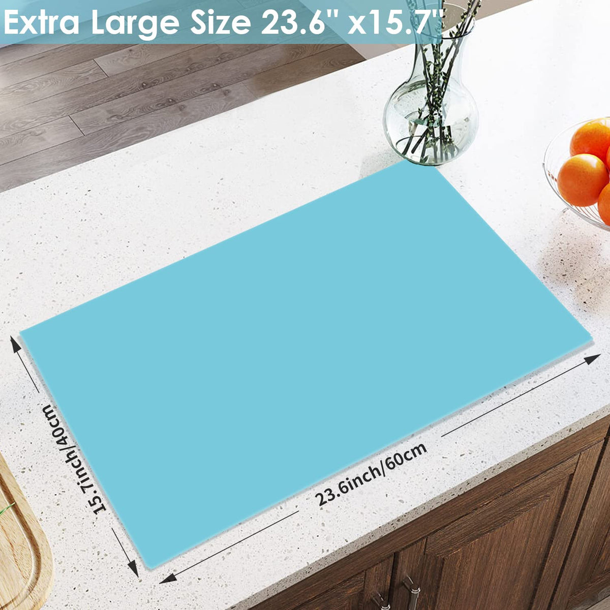Extra Large Silicone Mats, Food Grade & Thick Silicone Pad Table Mat for Crafts, Kids Placemat, Silicone Heat Resistant Mat Kitchen Counter Mat for Baking Pastry, 23.6''x15.75'' Light Blue, 1Pack