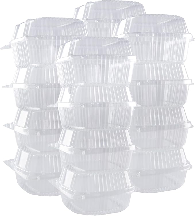 O'CREME Polystyrene Hinged-Lid Container 6 Inch Wide x 3.1 Inch High for Mini Cake Pan - Pack of 25