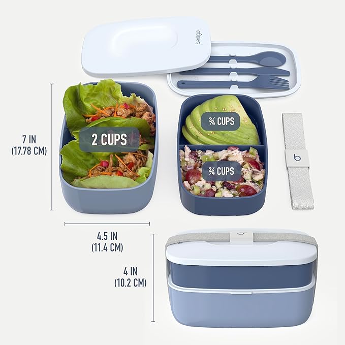 Bentgo Classic - Adult Bento Box, Stackable 3-Compartment Lunch Box with Removable Utensil Set and Sealing Strap, BPA-Free, Food Container Ideal for Meal Prep, Work, and On the Go (Slate)