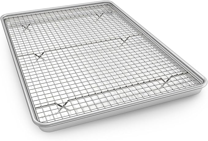 24 Inch Baking Sheet Pans with Rack Set, Natural Aluminum Cookie Sheet, Extra Large Commercial Quality Baking Sheet Pan Set, Warp Resistant Nonstick Thick Cookie Tray Pans for Baking, Roasting