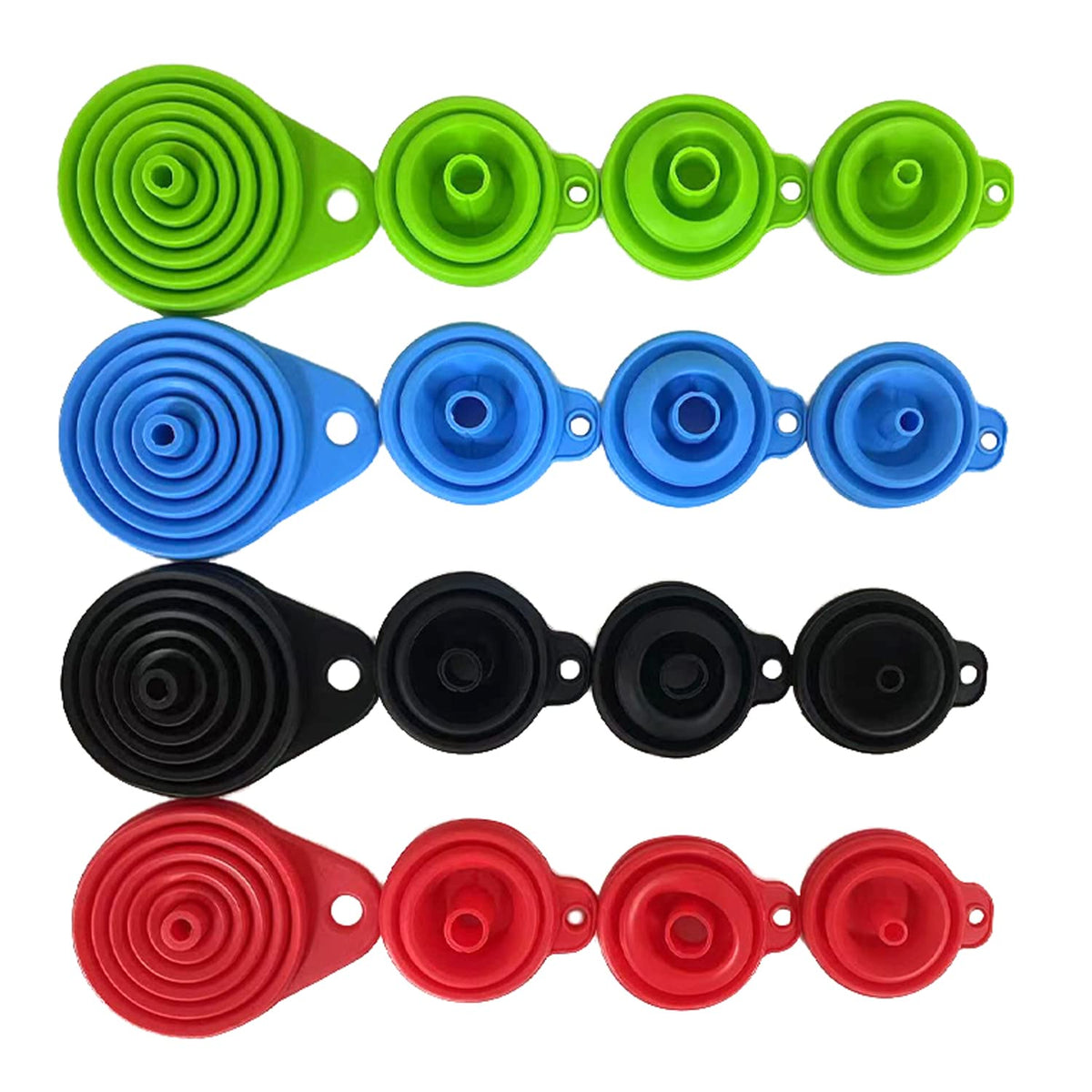 Set of 4 Silicone Collapsible Kitchen Funnel - X-Small to Large Sizes for Easy Liquid Transfer Food Grade Silicone Collapsible Gadgets (Blue)