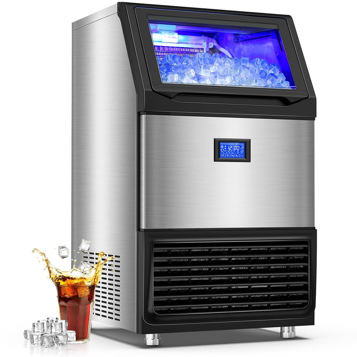 450Lbs/24H Under Counter Commercial Ice Machine with 160LBS Large Storage Bin, Stainless Steel Freestanding Ice Maker for Home Bar Cafe, Include Water Filter and Ice Scoop,Self Cleaning