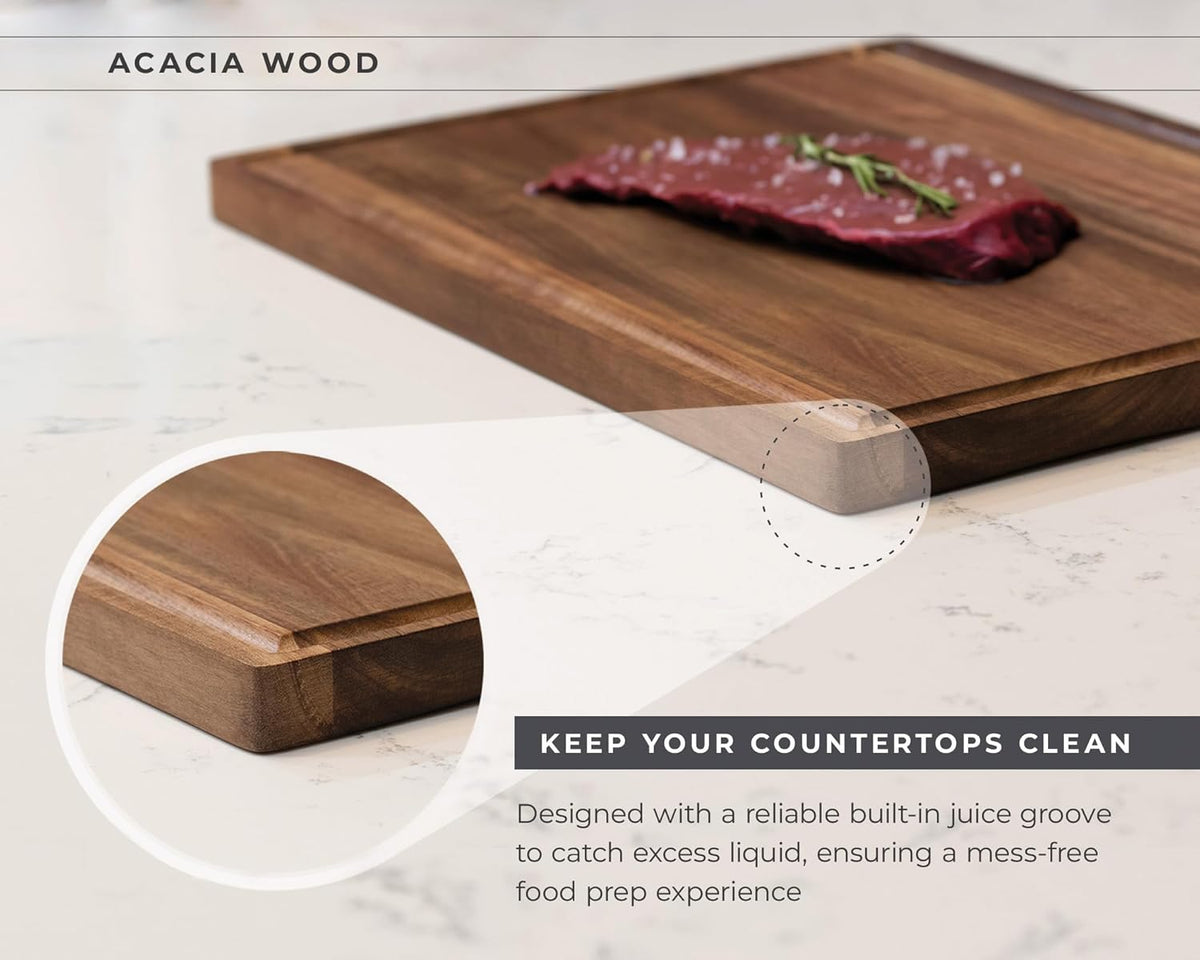 Premium Acacia Wood Cutting Board – Large End Grain Butcher Block – Reversible Chopping Board with Juice Groove – For Pizza, Meat, Veggies, Charcuterie – Knife Friendly Kitchen Decor