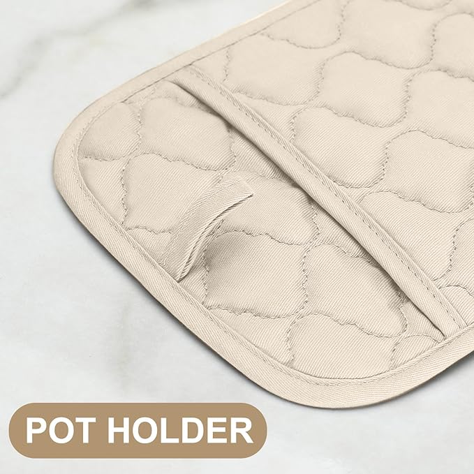 Oven Mitts Pot Holders Sets/Kitchen Towels and Dishcloths, Oven Gloves Kitchen Dish Towels 500 Degree Heat Resistant Potholders with Non-Slip Silicone Surface for Cooking, Grilling, Baking-Milkshake