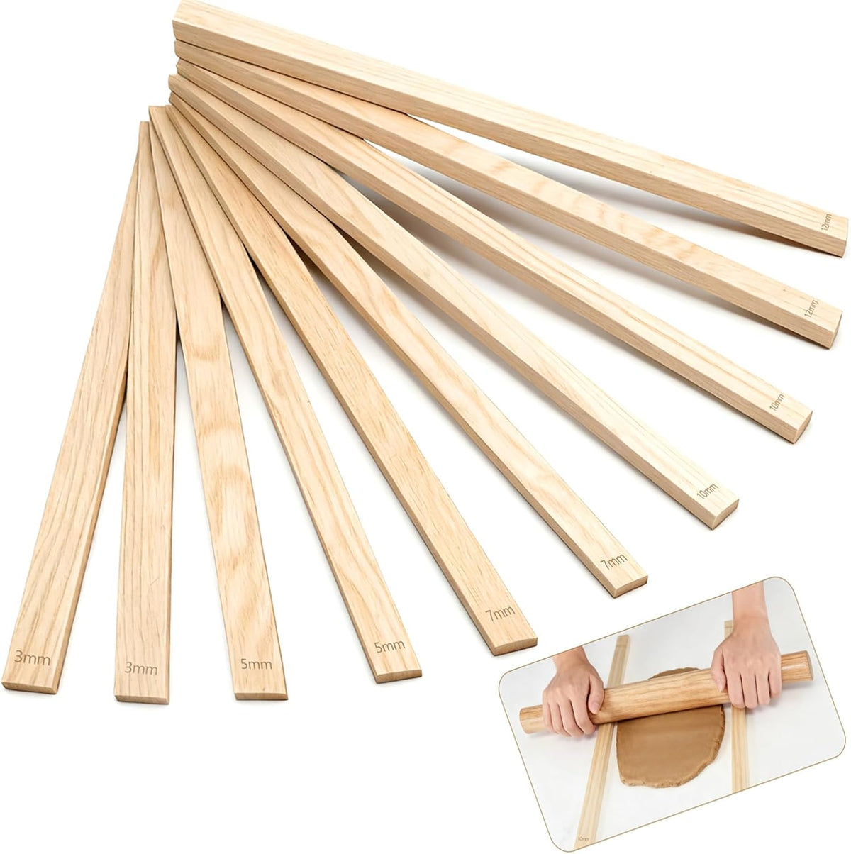 Clay Rolling Pin Guides, 10Pcs Pottery Teaching Rolling Mud Stick Guide, Pottery Tools, Wooden Slab Roller, Clay Tools, Mudboard Tools for Polymer Thickness