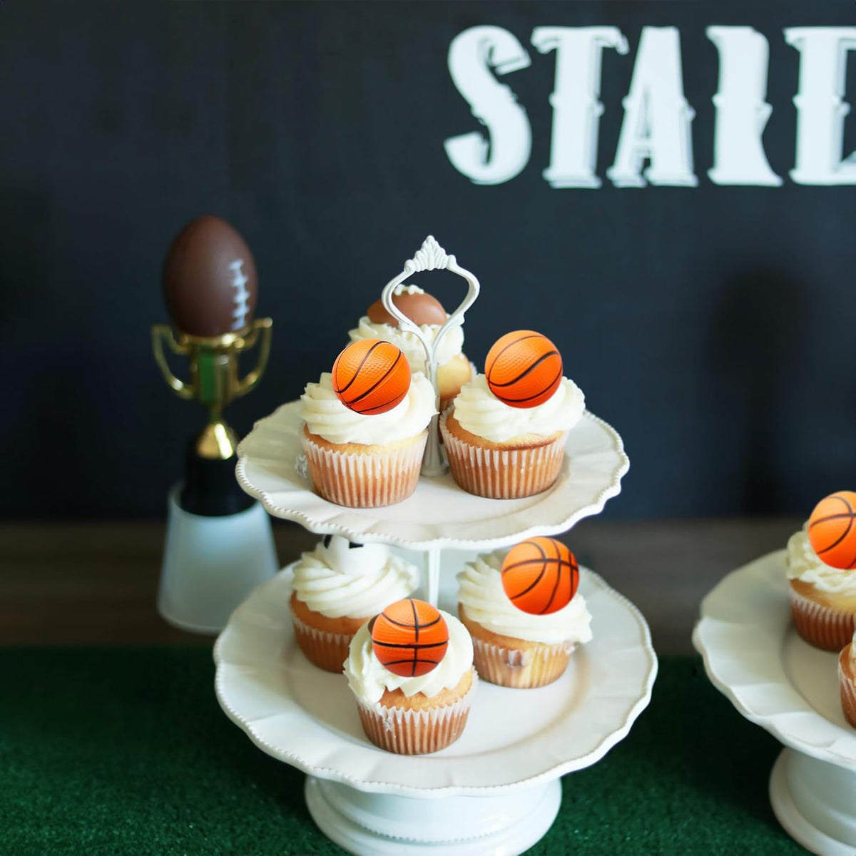 Ephlyn 10 Pack 3D Basketball Cupcake Toppers Basketball Cake Toppers Decorations for Sports Theme Baby Shower Birthday Party Cake Decorations Supplies