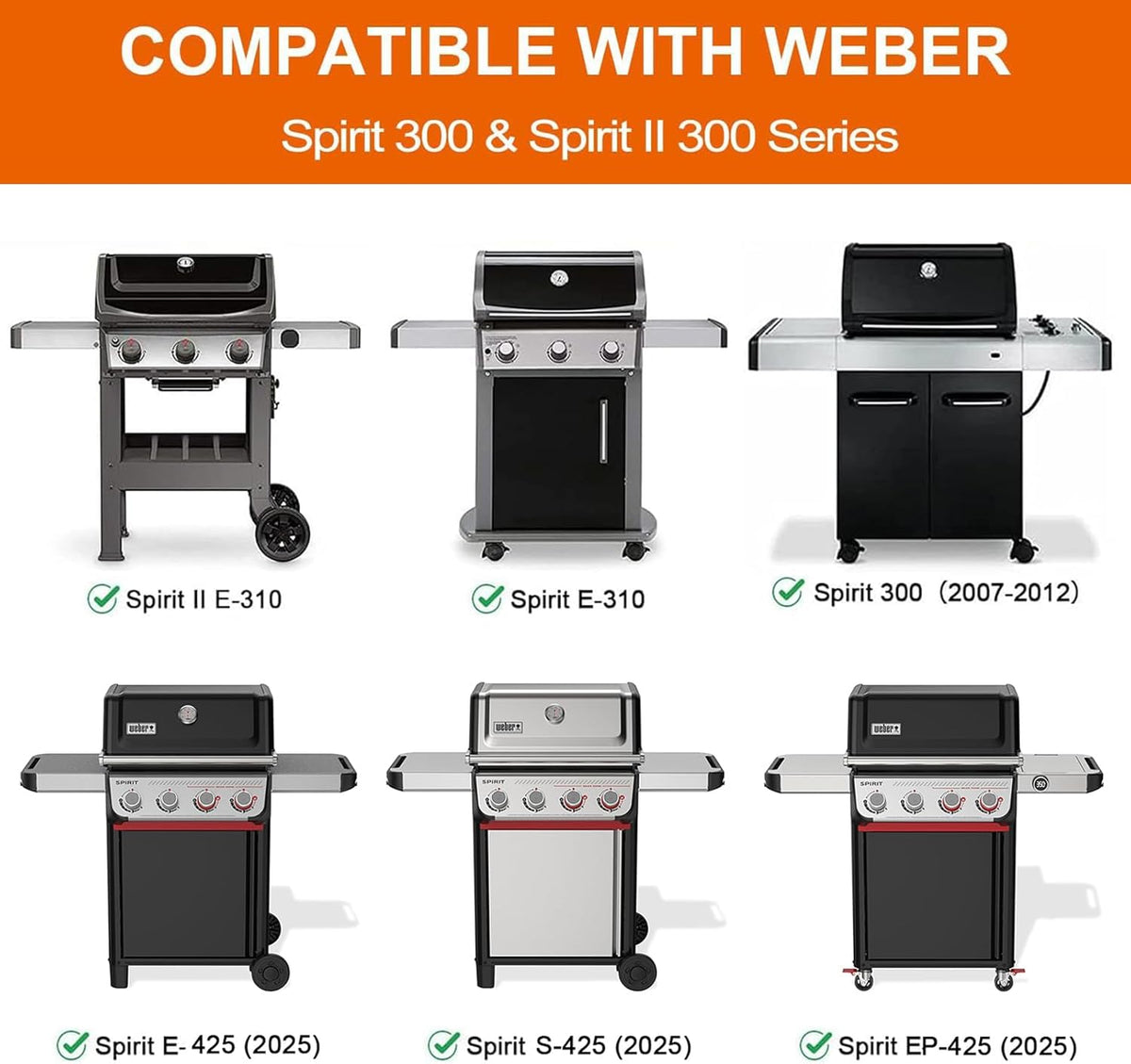 6787 Full-Size Griddle Inserts for Weber Spirit 300 & II 300 Series Grills, Flat Top Griddle for Weber Spirit I & II E-310 E-320 S-310 S-320 Series