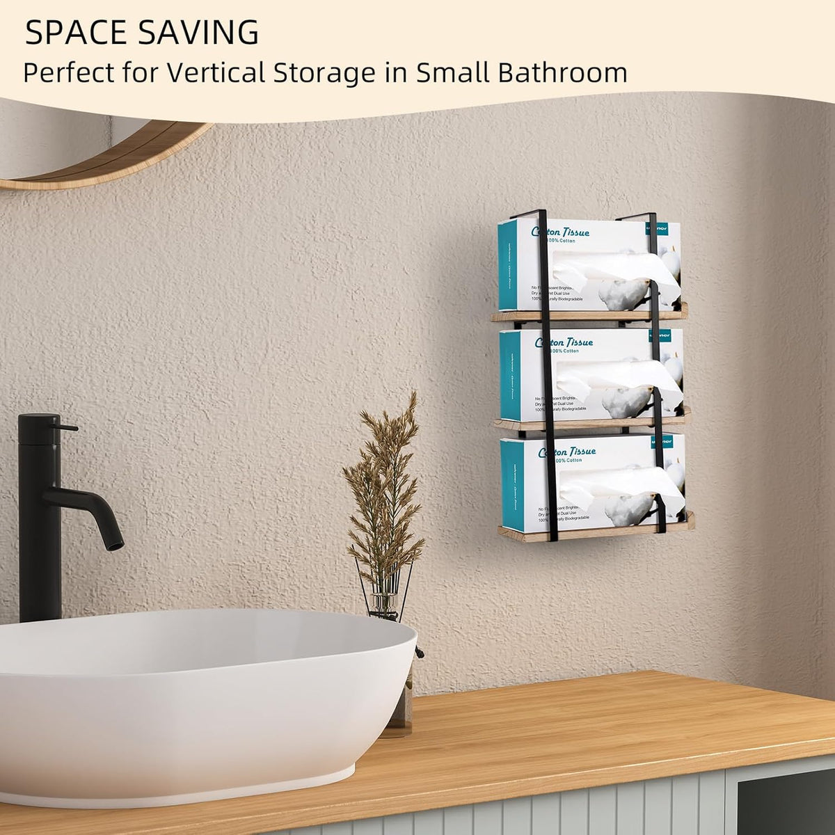 Glove Holder Dispenser for Wall Mount Wooden Metal Disposable Latex Glove Box Holder for Home Office, Lab and Garage, Tissue Wire Rack Wall-mounted for Kitchen Organizer Decor