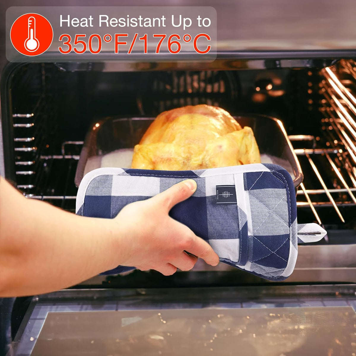 Cotton Pot Holders for Kitchen Heat Resistant Potholder, Hot Pads, Trivet Coaster Non-Slip Potholders Set for Cooking and Baking (2, Blue Plaid, Rectangle, 10 x 7 in)