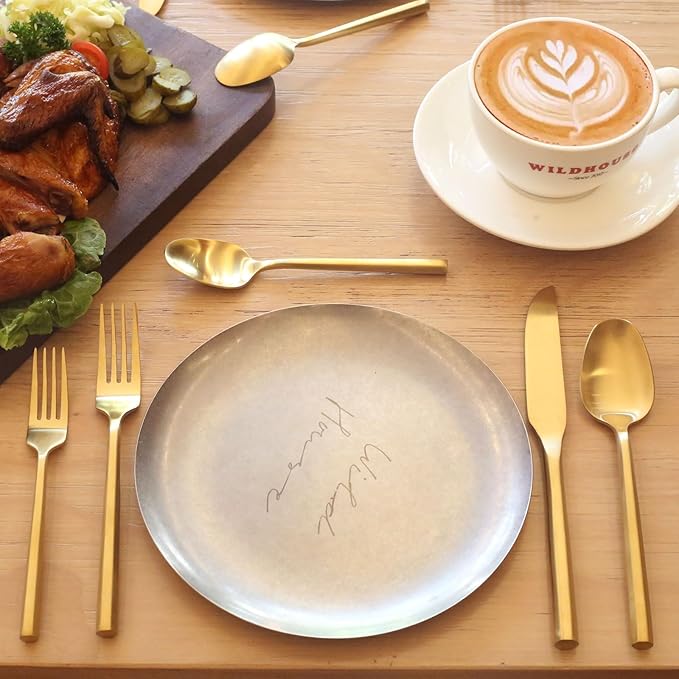 20-Piece Matte Gold Silverware Set, Hand Forged Utensil, Stainless Steel Flatware Set, Hexagon Handle Cutlery Set for Home Hotel Use, Service for 4