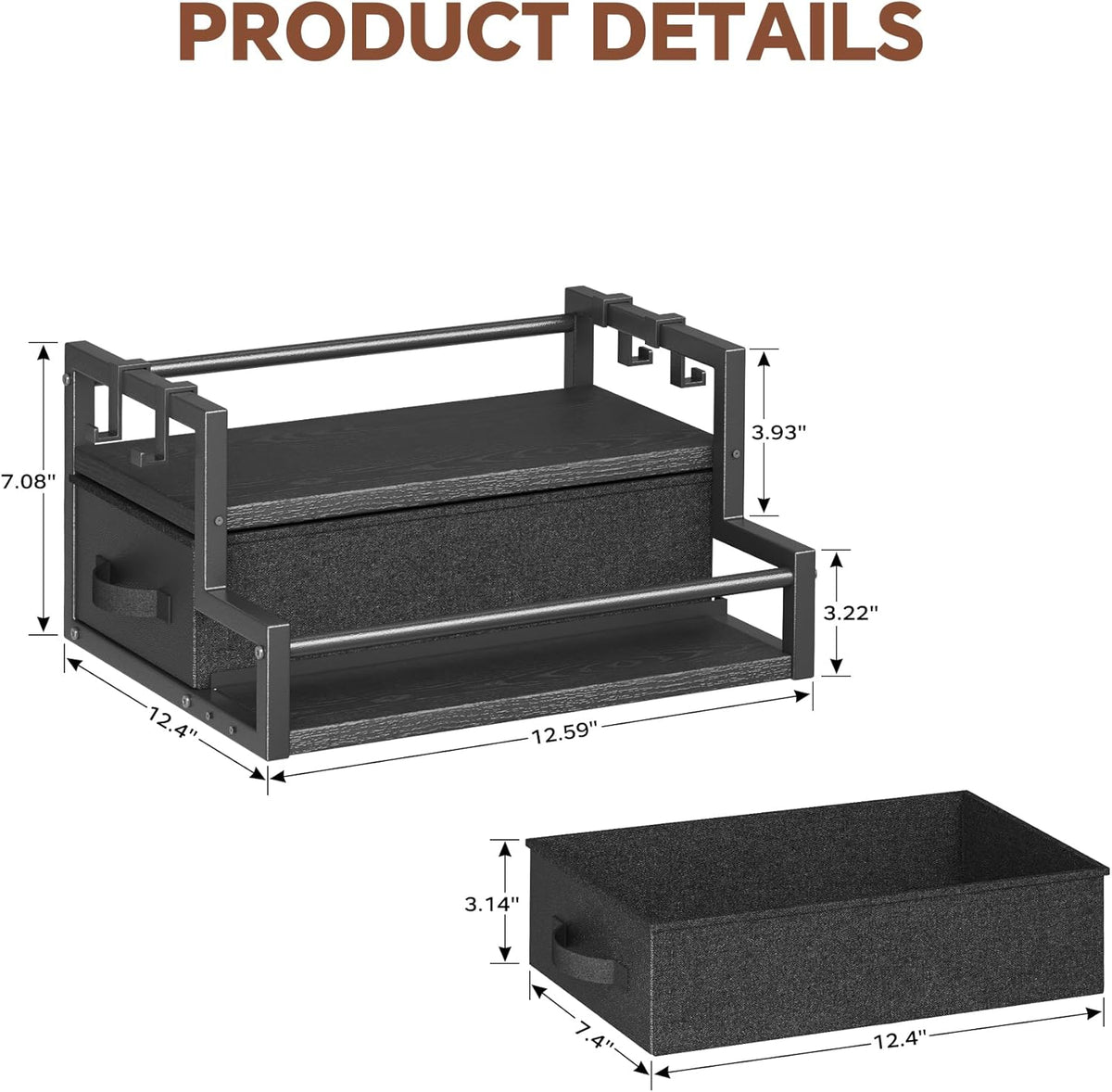 Homeiju Coffee Syrup Organizer Rack, 2-Tier Bottle Coffee Bar Accessories, Holder Stand with K Cup Storage Drawer for Coffee bar, Wine Rack, Storage Shelves for Syrup. (Black)