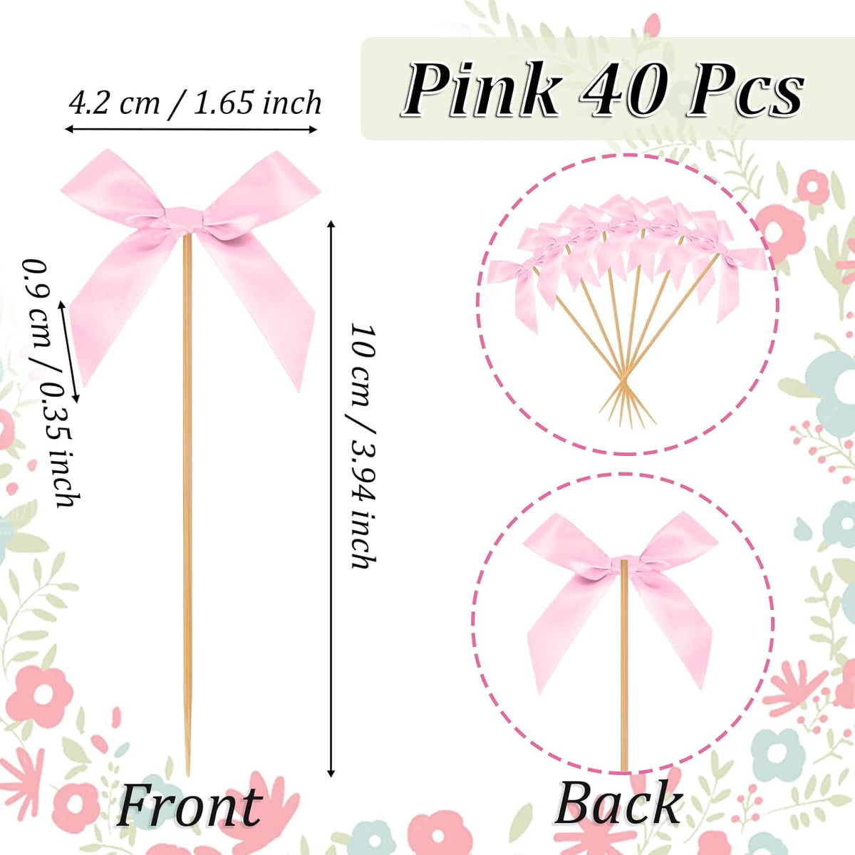 Pink Bow Cupcake Toppers, 40 Pcs Bow Cake Topper Birthday Decorations Bowknot Cupcake Picks for Coquette Theme Party Decoration Bachelorette Bridal Engagement Wedding Baby Shower Party Decor