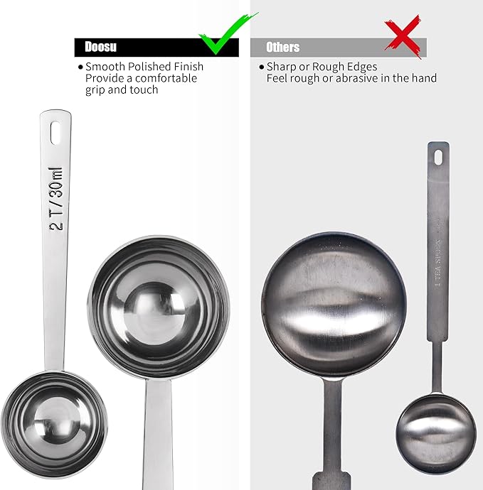 18/8 Stainless Steel Coffee Scoops, Doosu Food-Grade Metal Measuring Spoon with 4.3in Long Handle, Tablespoon Scooper for Coffee Beans, Ground Coffee, Protein Powders, Tea, Sugar (1 & 2 Tbsp)
