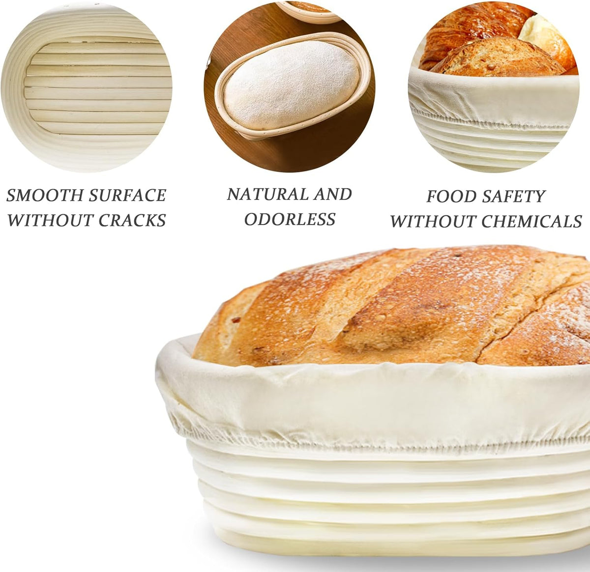 Banneton Bread Proofing Basket: 2 PCS Sourdough Proofing Basket with Liner - Oval Banneton Basket for Baking