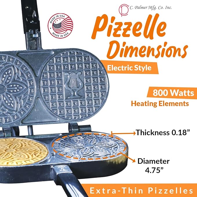 C. Palmer Extra Thin Pizzelle Iron, Model 7500, Electric Pizelle Maker, Made in America