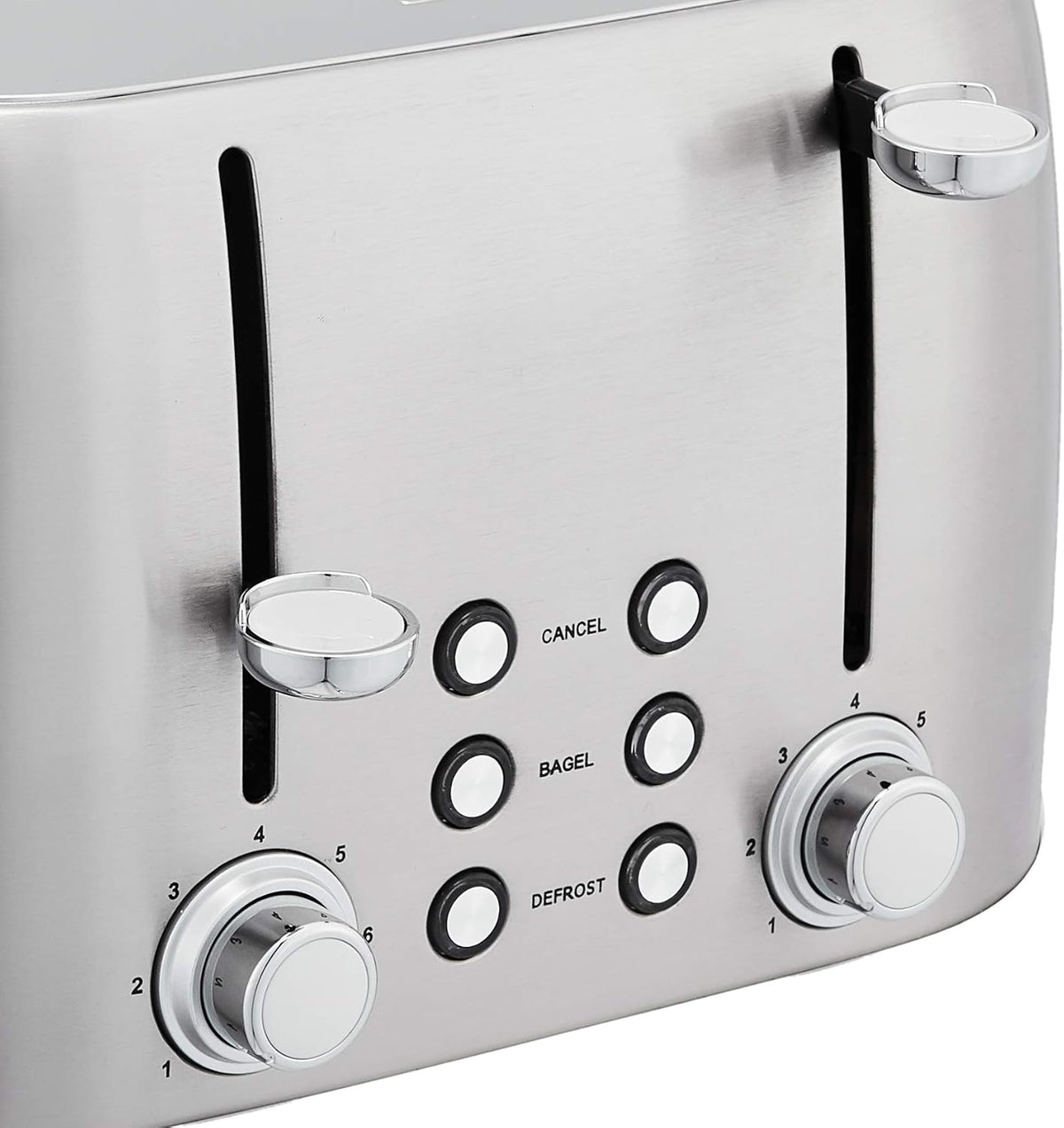 Amazon Basics 4 Slice Toaster with 6 Browning Settings, Removable Easy-to-Clean Crumb Tray, Cancel Button, 1600W, Brushed Silver