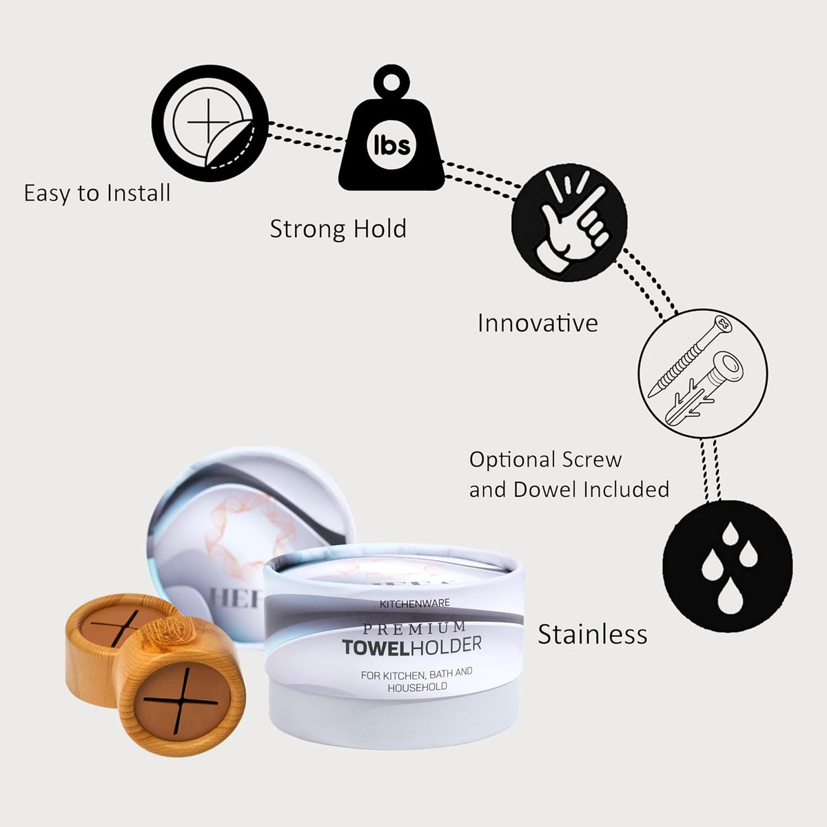 HEFA Eco 8 Pack Towel Hooks - Kitchen Organization, Hand & Dish Towel Holder