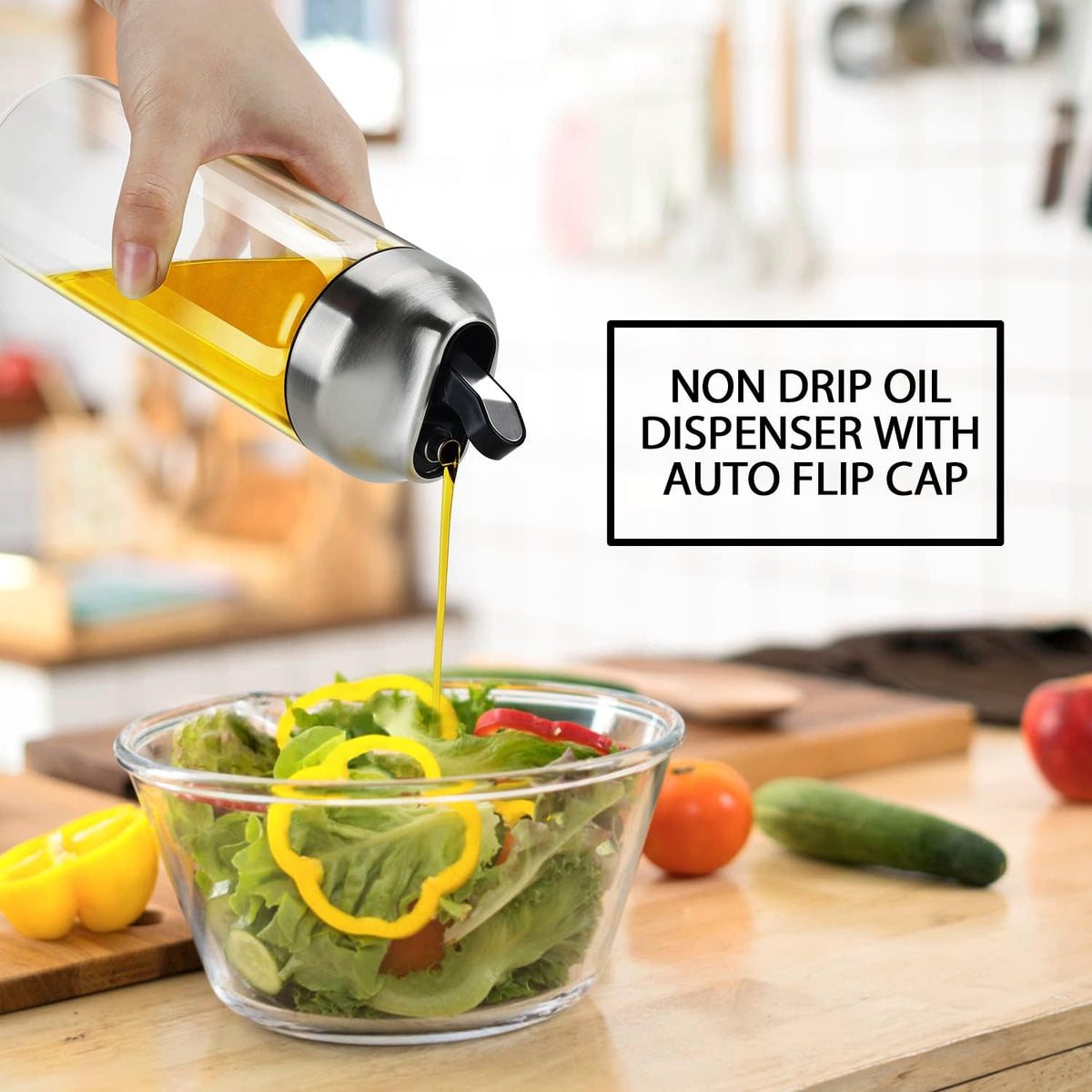 Aelga Olive Oil Dispenser Bottle - Glass Oil Dispenser - Dispenser Bottle for Kitchen with Stainless Steel Spout