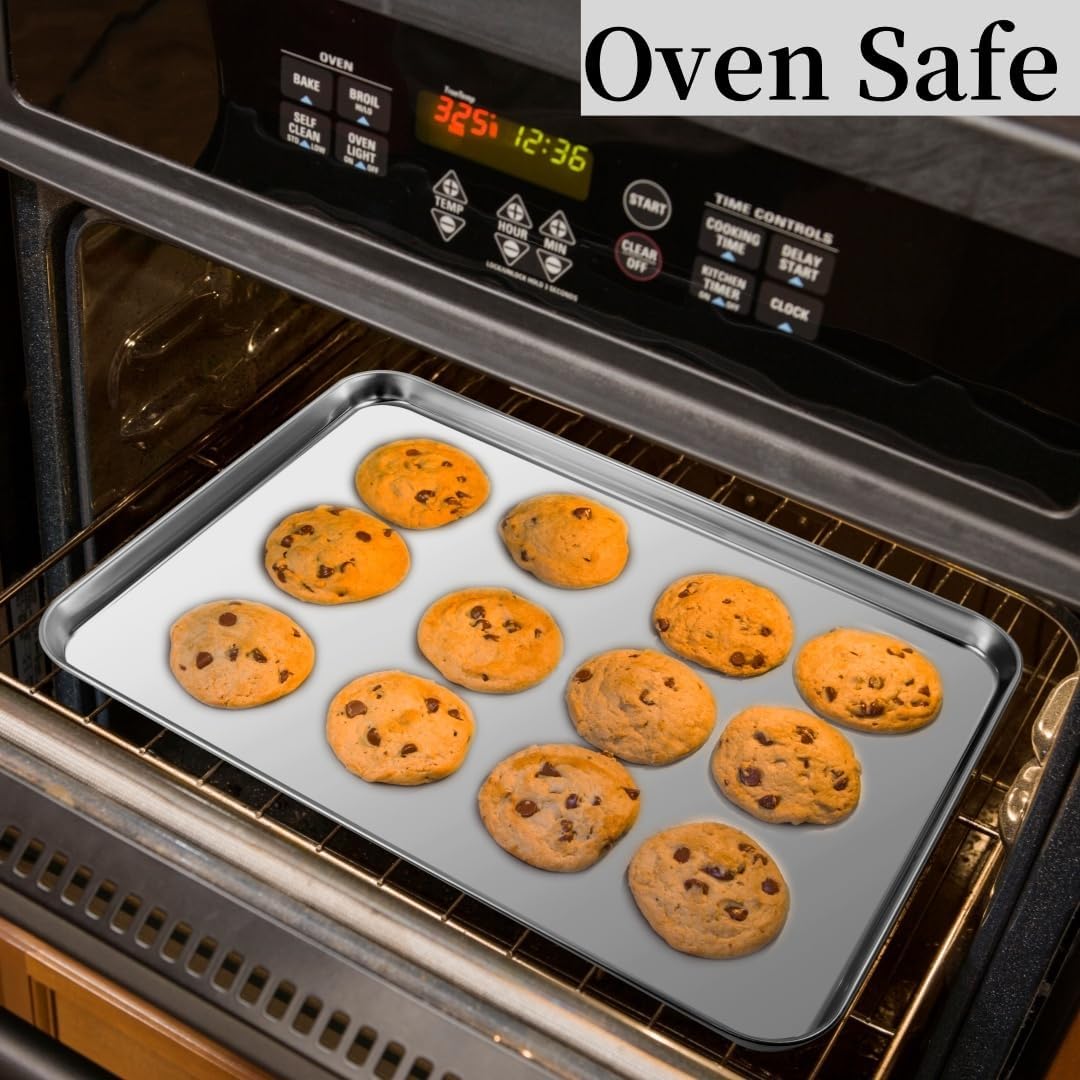 Baking Sheet Set of 3, Heavy-Duty Stainless-Steel Baking Pans, Cookie Sheets Cooking Trays for Oven, 3 Different Sizes (12/16/17.5 Inch)