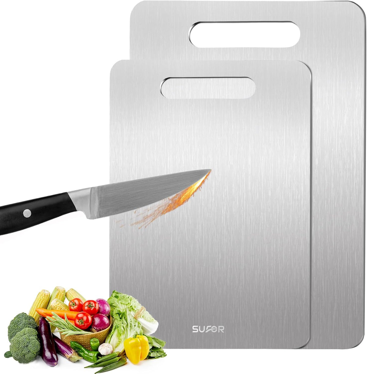 2 Pack Titanium Cutting Board,100% Pure Titanium Cutting Boards For Kitche,Easy to clean, Double-sided food-grade Cutting Board For Cutting Meats, Fruits And Vegetables,M+L