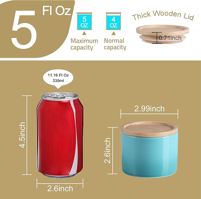Sweejar Kitchen Canisters Ceramic Food Storage Jar, Stackable Containers with Airtight Seal Wooden Lid for Serving Ground Coffee, Tea, Sugar, Spice and More - 5 Fl Oz(Gradient Blue)
