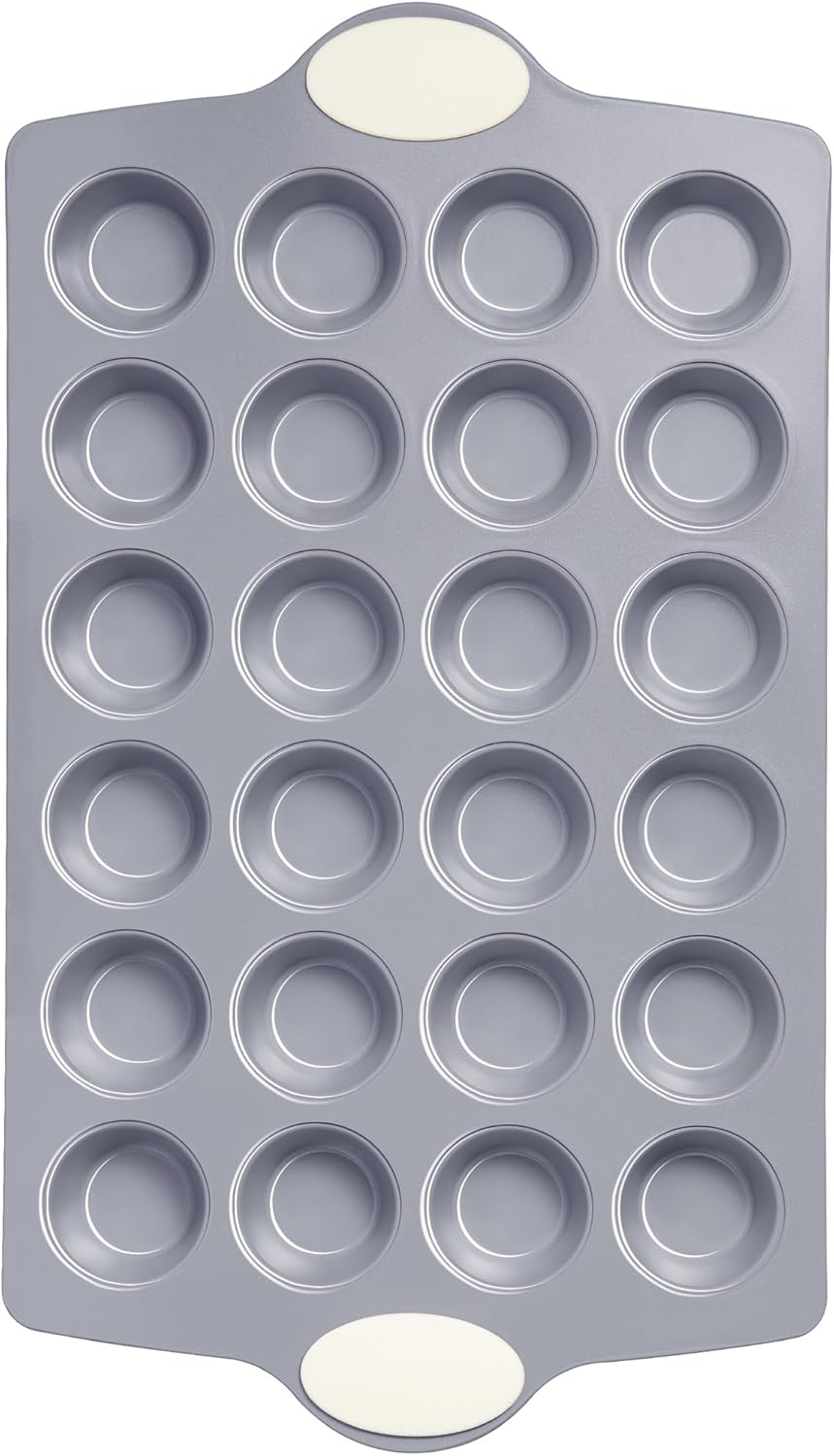 BRONYPRO Ceramic Mini Muffin Pan, 24-Cup Nonstick Aluminized Steel Cupcake Pans, Healthy Non-Toxic Ceramic Coating Mini Muffin Tin, 1Pack Cup Cake Pans for Baking Cream