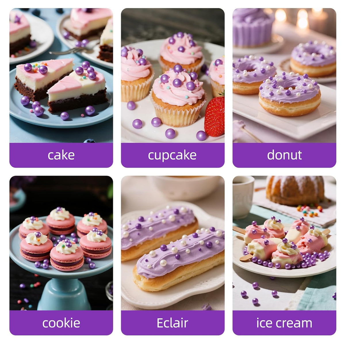 Edible Pearl Sprinkles,Purple Pearl Sugar Sprinkles,Mix Size,Baking Edible Cake Decorations Candy,Cupcake Toppers,Cookie Decorating Donuts Ice Cream Toppings, Party Supplies130g/4.58oz