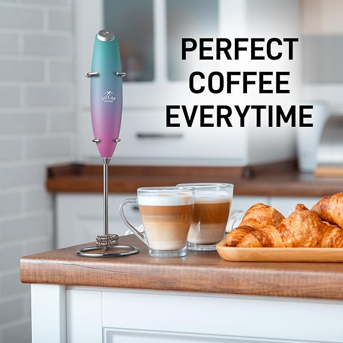 Zulay Kitchen Double Whisk Milk Frother – Handheld Foam Maker for Coffee, Lattes, Matcha, Hot Chocolate & Cappuccinos – Whip Creamy Froth in Seconds, Portable & Easy to Use