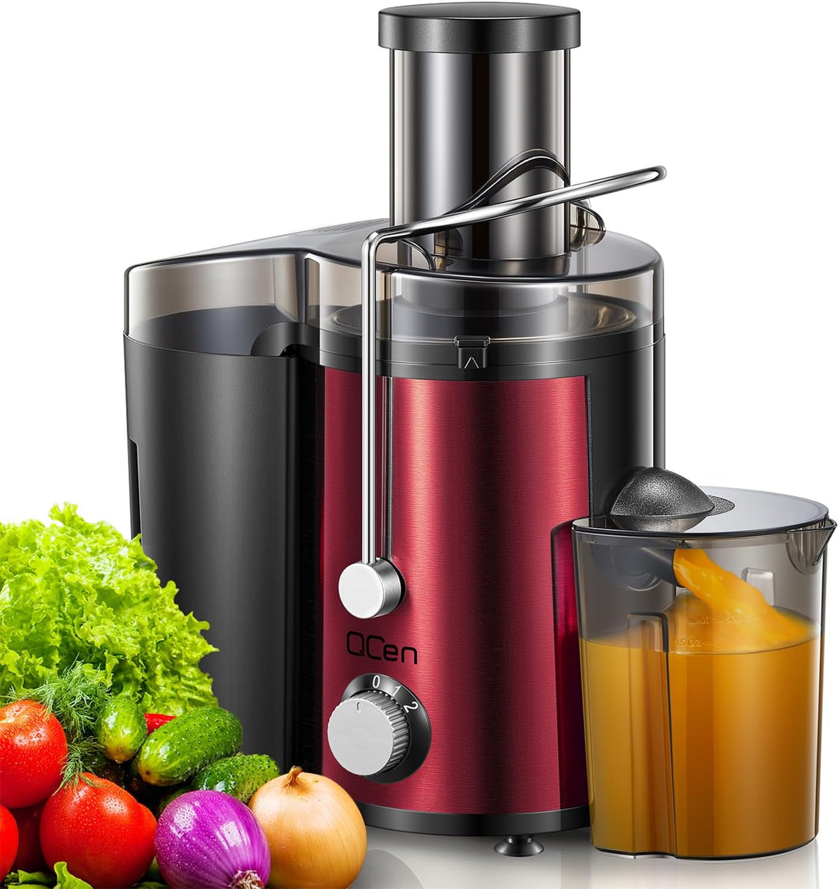 Juicer Machine, 800W Centrifugal Juicer Extractor with Wide Mouth 3” Feed Chute for Fruit Vegetable, Easy to Clean, Stainless Steel, BPA-free (Metallic Red)