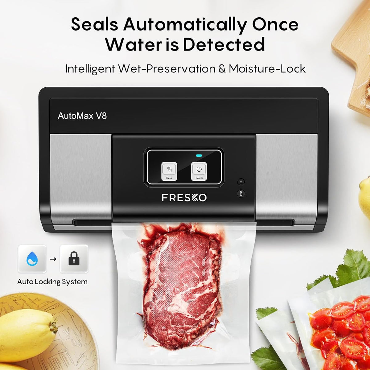 Automatic Vacuum Sealer, Powerful Food Vacuum Sealer Machine, Auto Dry-Wet Detection | Bag Cutter | 2 Rolls Bags | Effortless Operation, Black