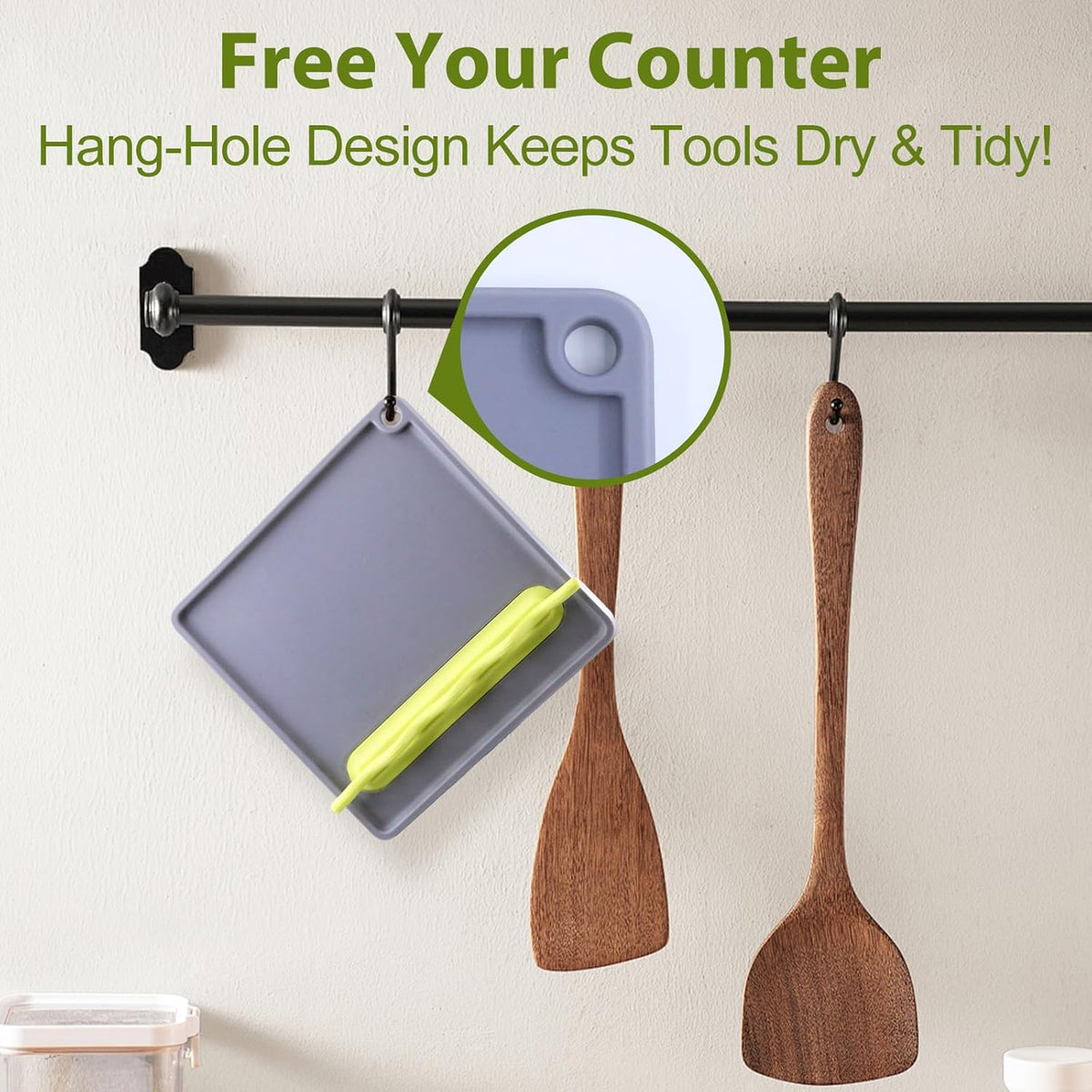 Silicone Spoon Rest for Stove Top, Heat-Resistant & BPA-Free, Non-Slip Kitchen Spoon Holder for Stove, Gray + Yellow Plum