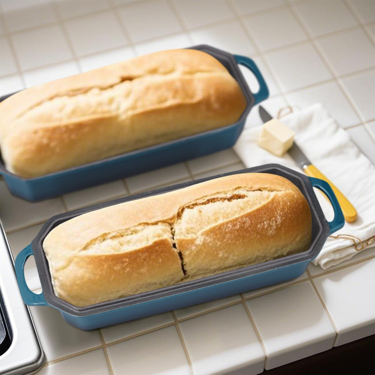 Bread Pan Cast Iron Loaf Pan with Lid Bread Loaf Pan 13x5 Inch Enameled Cast Iron Sourdough Bread Pan,DarkCyan
