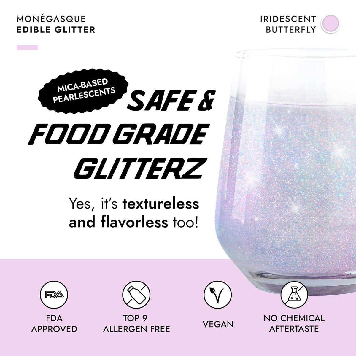 MONÉGASQUE Iridescent Edible Glitter for Drinks 10g – Halloween Edible Glitter for Cakes & Cocktails - Cocktail & Drink Shimmer Powder - Food Decorating Sprinkles, Cupcakes, & Cake Decorations Spray