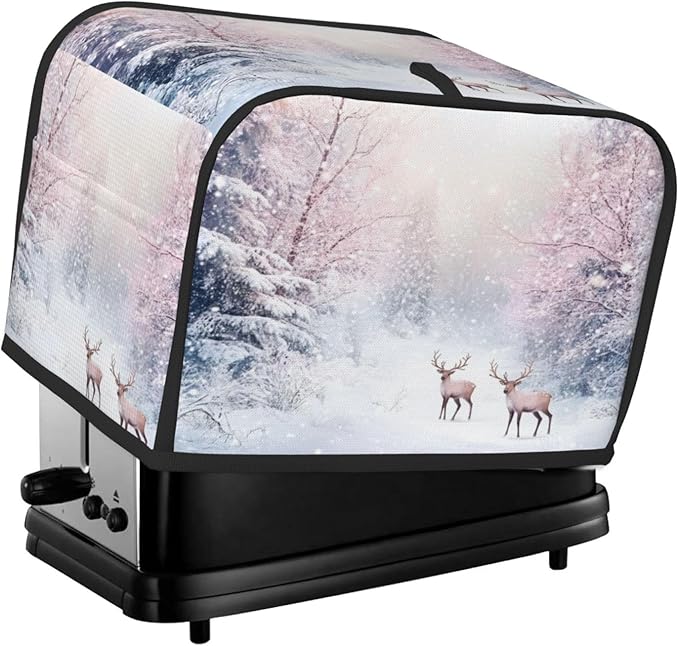 Toaster Cover 2 Slice Winter Deer Forest Christmas Kitchen Small Appliance Covers with Pockets Dust and Fingerprint Protection