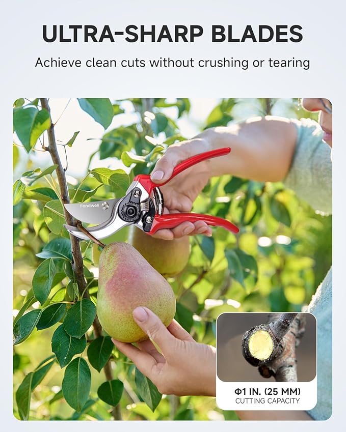 Fondwell 8.5" Bypass Pruning Shears for Gardening: Heavy Duty Garden Clippers Hand Pruners of High Cutting Efficiency