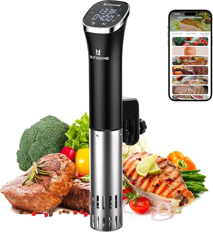 BLITZHOME Sous Vide Cooker, WiFi APP/Touch Control, Compact Sous Vide Machine 1000W with Recipes, Accurate Temperature & Timer, Ultra Quiet Stainless Precision Immersion Circulator