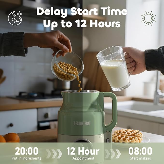 Nut Milk Maker Machine, Soy Milk & Oat Milk Maker with 8 Presets, High-Speed Blender, Auto-Clean, Delay Start, 33oz Almond Milk Maker for Plant-Based & Dairy-Free Beverages, Green