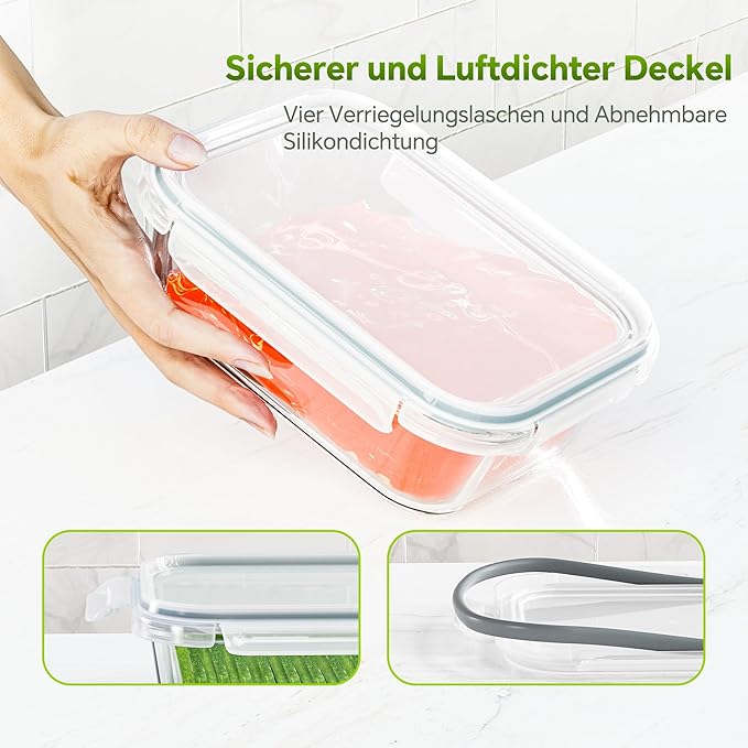3-Pack 35 oz Borosilicate Glass Food Storage Containers with Lids, Stackable Airtight Glass Meal Prep Containers for Lunch & Leftover, BPA-Free & Leak Proof, for Microwave, Oven, Dishwasher