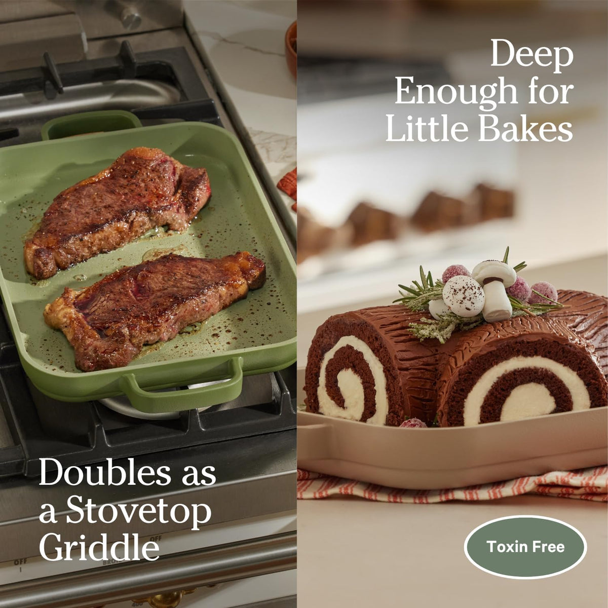 Our Place Mini Griddle Pan - 2 Quart Nonstick Ceramic Sheet Pan & Stovetop Griddle with Handles | Toxin-Free Cast Aluminum | Oven Safe up to 450°F | Sage