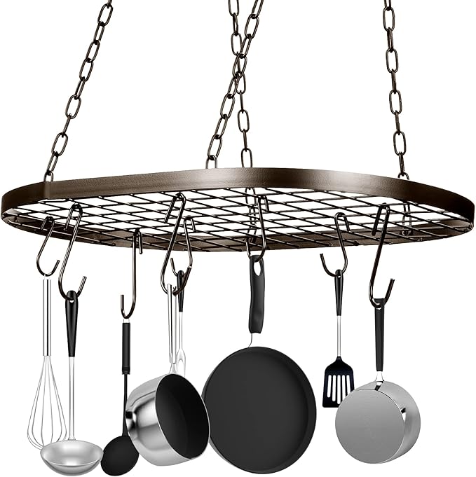 20 Inch Pots and Pans Organizer Hanging Rack Pot and Pan Organizer with 20 S Hooks for Home, Restaurant, Kitchen Cookware, Utensils, Books, Household(Bronze)